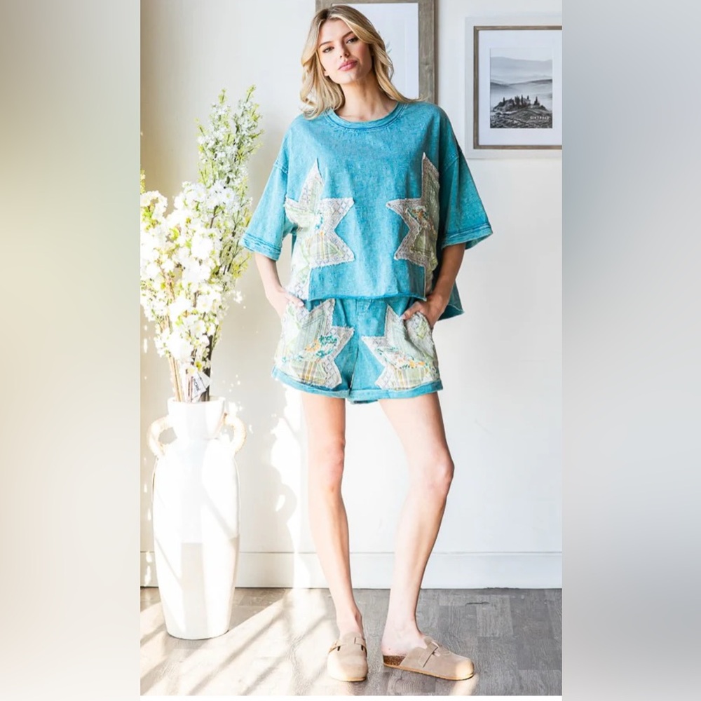 Oli & Hali Blue Star Women Shorts and Top Set